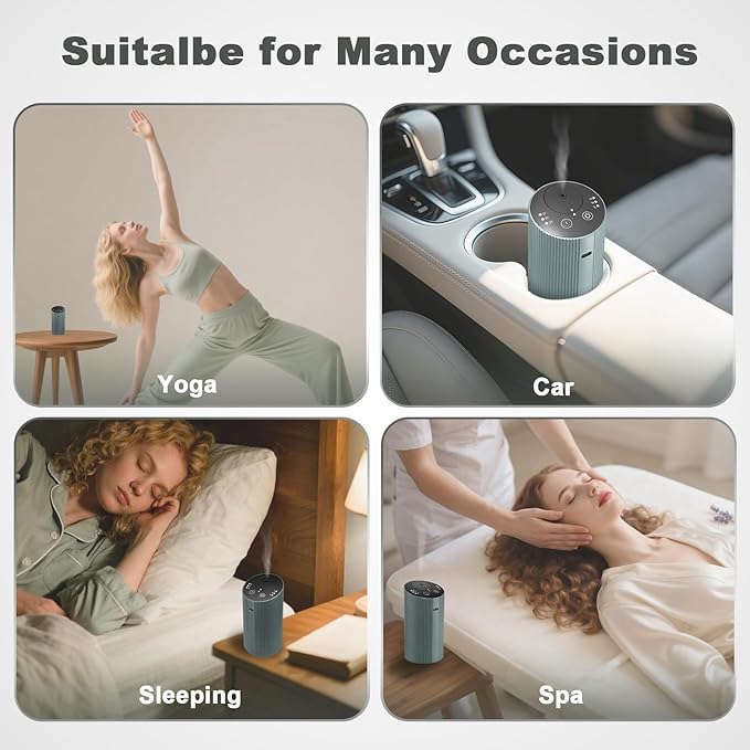 Waterless Essential Oil Diffuser for Home Car Office, Scent Diffuser with 4 Timer (1/3/6H & Off) & 3 Mist(L/M/H), Rechargeable Aromatherapy Diffuser, Portable Mini Air Aroma Diffuser, Silver Grey