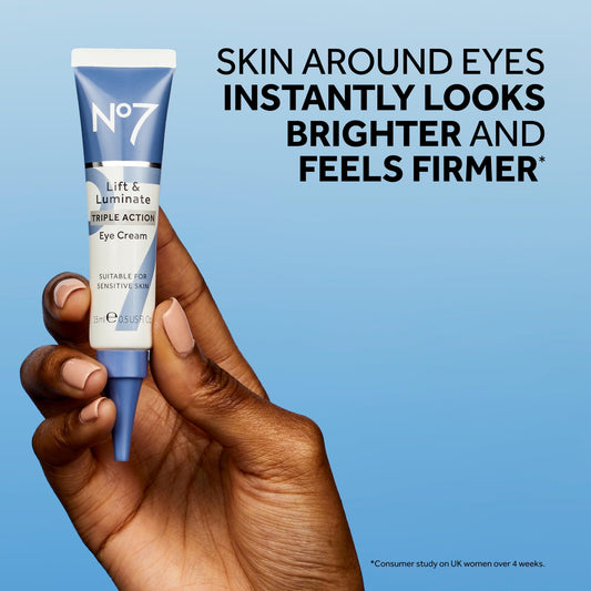 No7 Lift & Luminate Triple Action Under Eye Cream - Dark Circles Under Eye Treatment with Vitamin C & Collagen Peptide Technology - Helps Reduce Puffiness, Bags & the Appearance of Wrinkles (0.5 Oz)