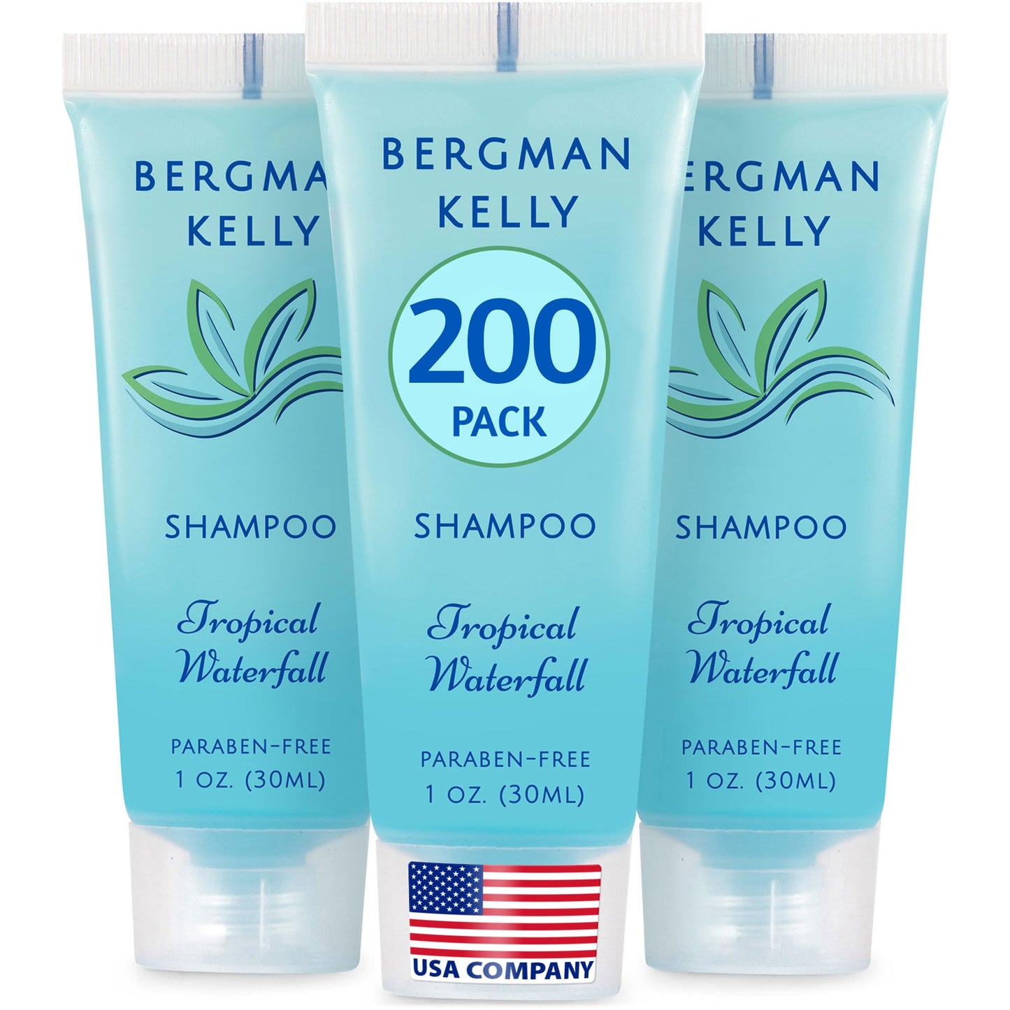 BERGMAN KELLY - Travel Size Hotel Shampoo - 1 fl oz, 200 PK, Tropical Waterfall - Delight Your Guests with Revitalizing & Refreshing Hair Cleanser for Guest Hospitality - Bulk Small Size Shampoo