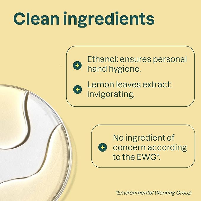 ATTITUDE Hand Sanitizer Spray for Adults and Kids, EWG Verified, Kills Bacteria and Germs, Vegan, Lemon Leaves, 3.38 Fl Oz (Spray Bottle) (Pack of 6)