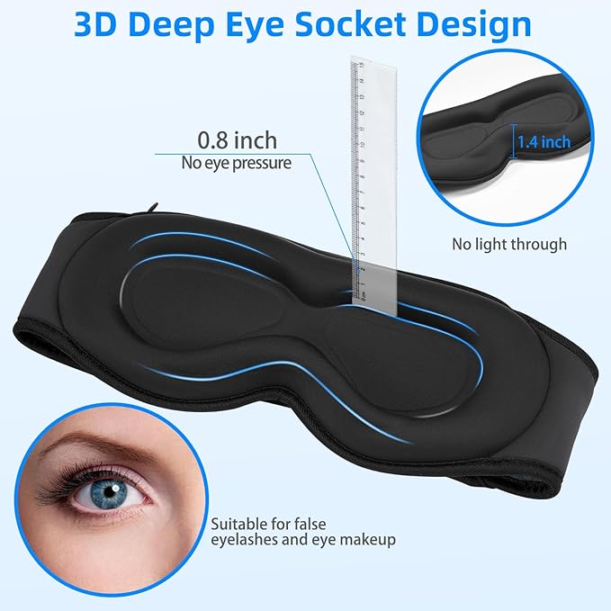 3D Sleep Mask with Bluetooth Headphones, Sleeping Headphones for Side Sleepers, Zero Eye Pressure, Adjustable Sleep Eye Mask, Ultra-Thin Stereo Speakers Perfect for Sleeping-Peacock Blue