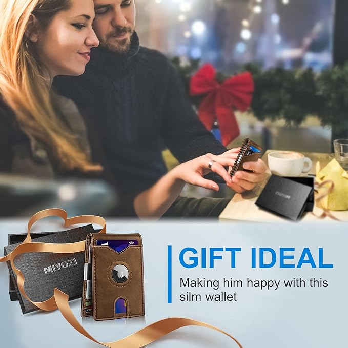 Airtag Wallet for Men,with Money Clip 11 Cards Slim Front Pocket Leather RFID Blocking Wallet with Gift Box