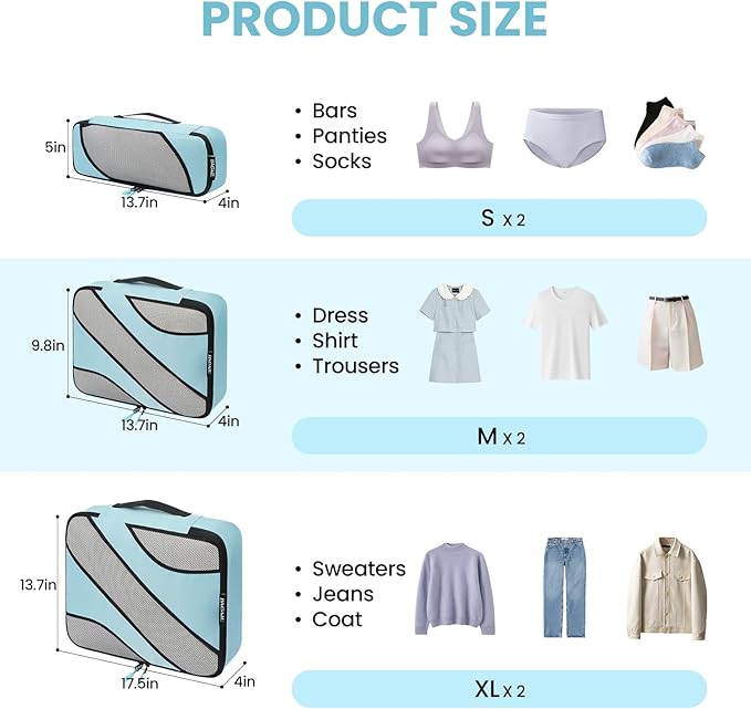 BAGAIL 6 Set Packing Cubes,Travel Luggage Packing Organizers