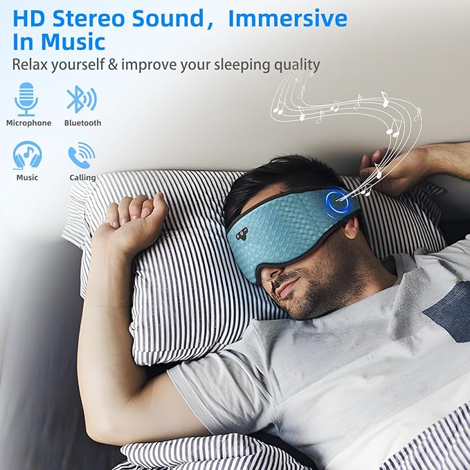 3D Sleep Mask with Bluetooth Headphones, Sleeping Headphones for Side Sleepers, Zero Eye Pressure, Adjustable Sleep Eye Mask, Ultra-Thin Stereo Speakers Perfect for Sleeping-Peacock Blue