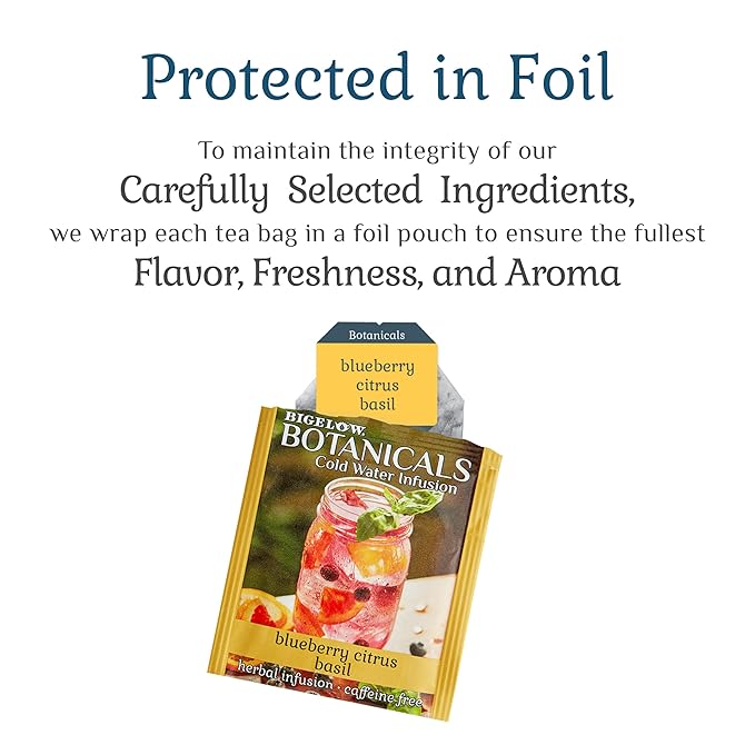 Bigelow Botanicals Cold Water Infusion Blueberry Citrus Basil Herbal Tea, Caffeine Free Tea with Blueberry Citrus Flavor, 18 Count Box (Pack of 6), 108 Total Tea Bags