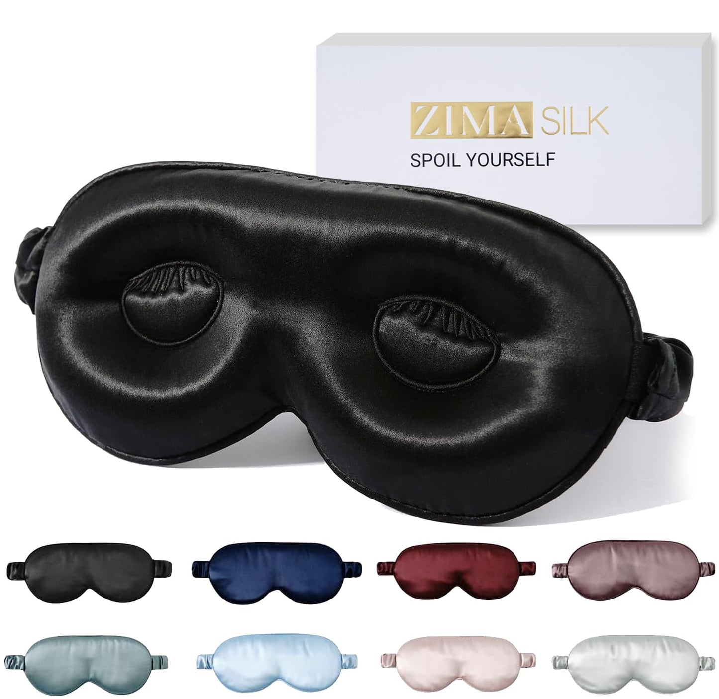 ZIMASILK Adjustable 22 Momme 100% Pure Mulberry Silk Sleep Mask, 3D Contoured Cup Eye Mask for Sleeping, Super Soft Breathable Blindfold, Perfect Blocks Light for Sleeping (Black)