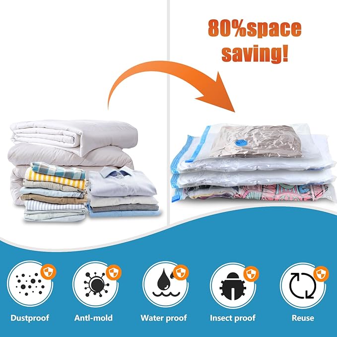 20 Pack Vacuum Seal Bags for Clothing with Electric Air Pump, Space Saver Vacuum Storage Bag for Clothes, Mattress, Blanket, Duvets, Pillows(4 Jumbo/4 Large/4 Medium/4 Small/4 Roll Up Bags)