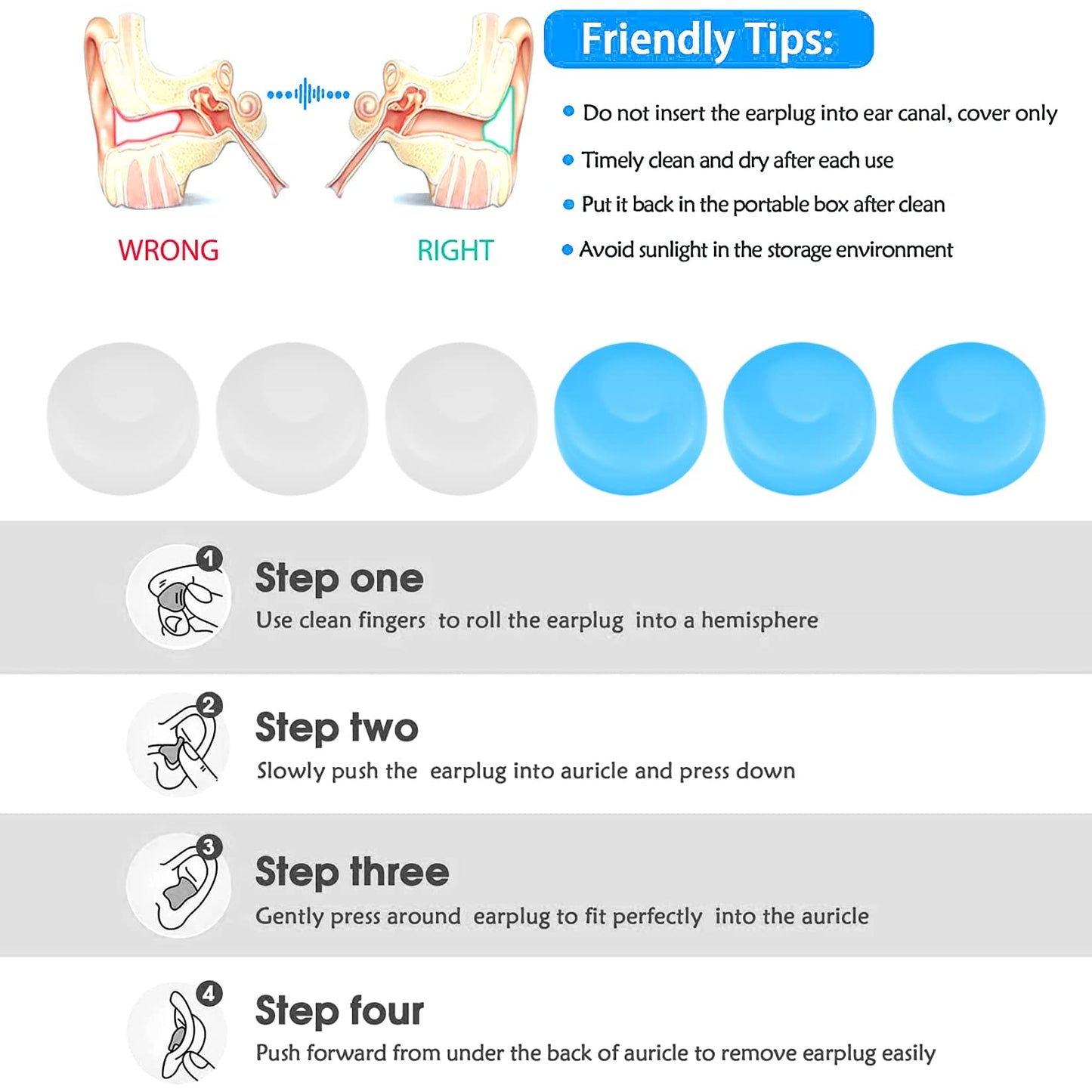 24 Pcs Silicone Ear Plugs for Sleeping, Soft Silicone Earplugs for Sleep, Noise Cancelling Reduction Earplugs for Swimming, Travel, Snoring, Concerts, Airplane, Motorcycle, Musicians, Blue/Clear