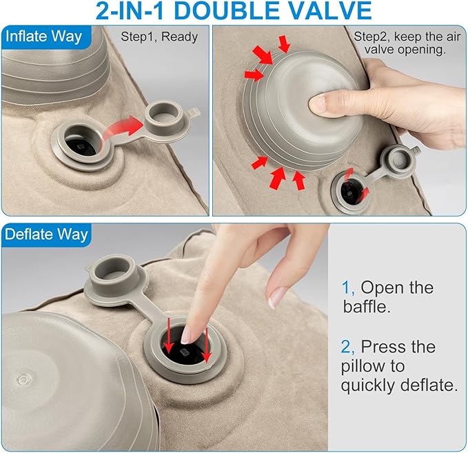 Inflatable Travel Foot Rest Pillow, 2 Pack Airplane Foot Rest Pillows, Portable Inflatable Leg Rest Pillow Flights Seat Extender with Storage Bag for Plane, Car, Train (2Pack Grey)