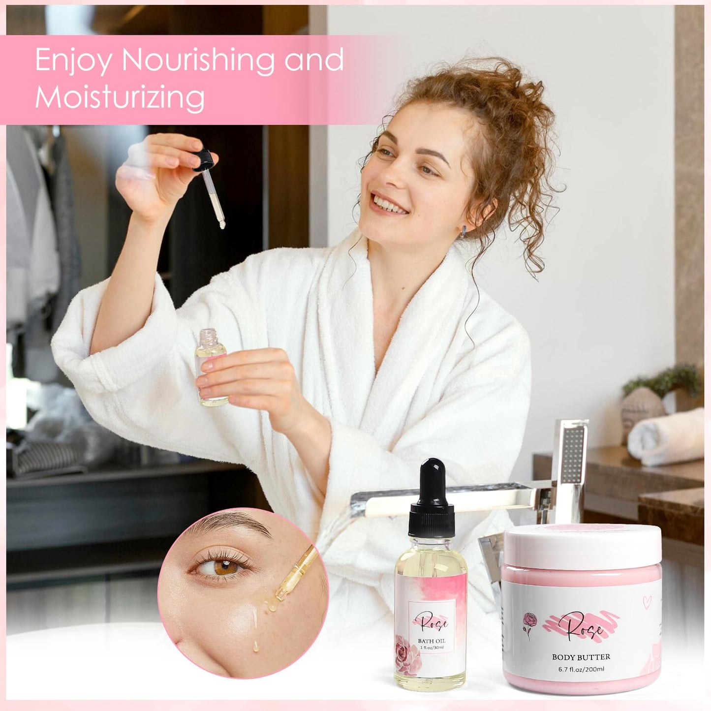 Mother's Day Gifts，Rose Spa Gifts Set, Bath Gifts Set for Women, Relaxing Spa Gift Basket for Women, Self Care Package, Home Spa Products, Birthday Gifts for Mom Mother's Day (Rose)