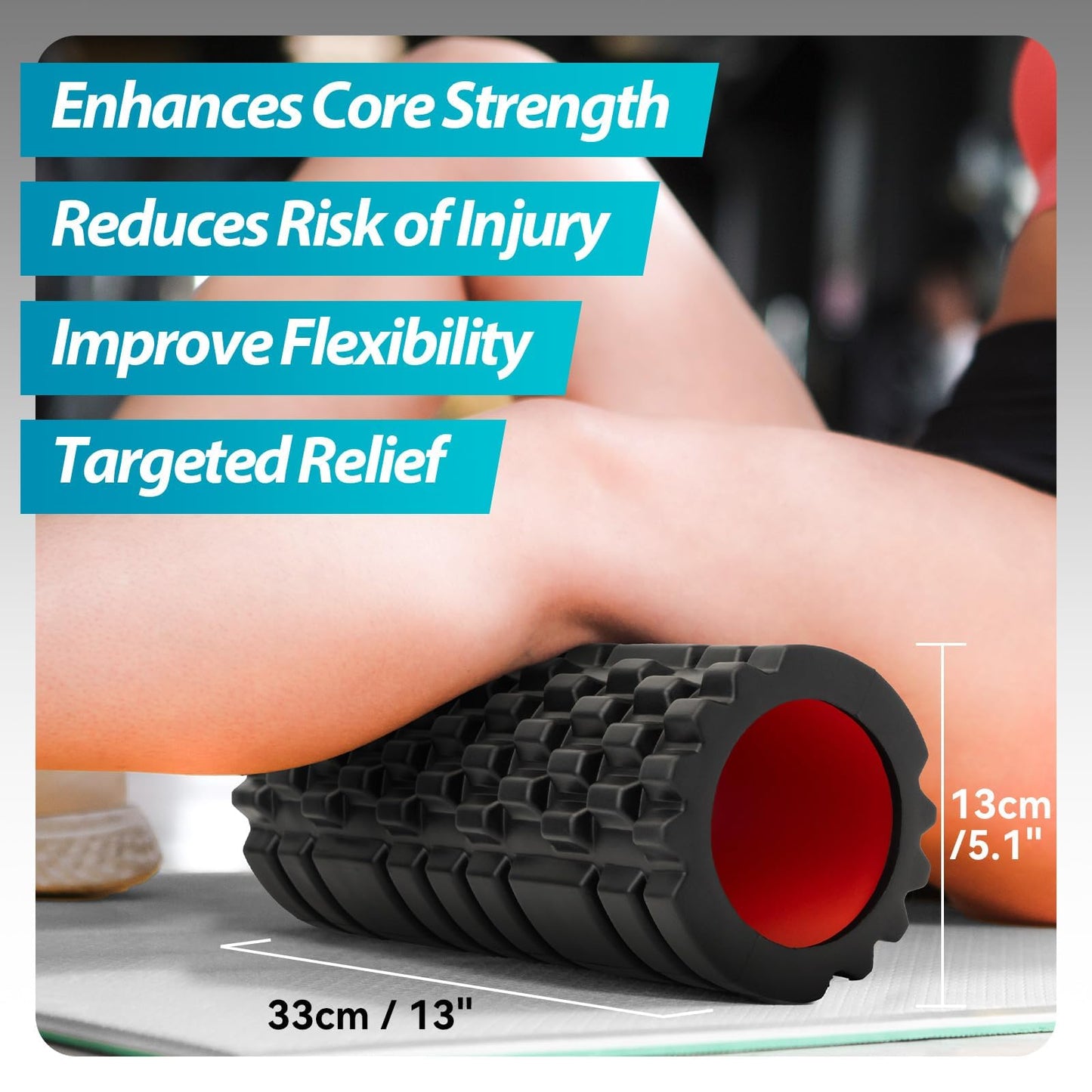 Krightlink Foam Roller for Deep Tissue Massager, 13" High Density Exercise Patented Roller for Muscle Massage and Myofascial Trigger Point Release Back Roller for Fitness, Yoga and Pilates (Black)
