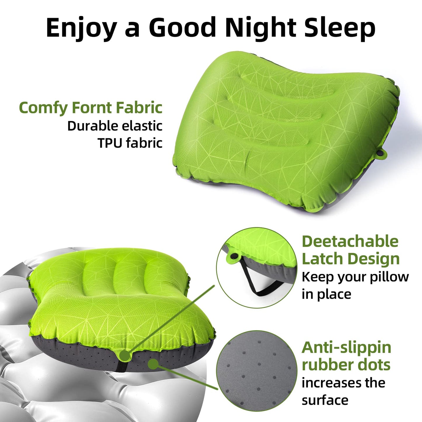 Crisonky Camping Pillow - Inflatable Pillow - Travel Pillows for Backpacking & Airplane, Lumbar Support 2.0 Blow Up Pillow, Ultralight Compressible, Comfortable, Ergonomic Pillows