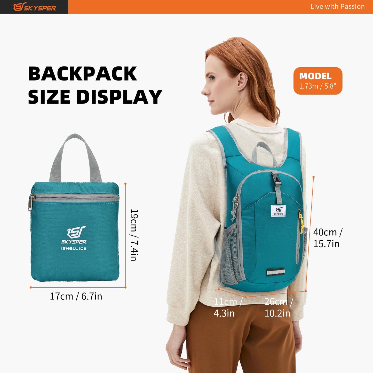 SKYSPER 10L Hiking Backpack Small Hiking Daypack Packable Lightweight Travel Day Pack for Women Men(Cyan)