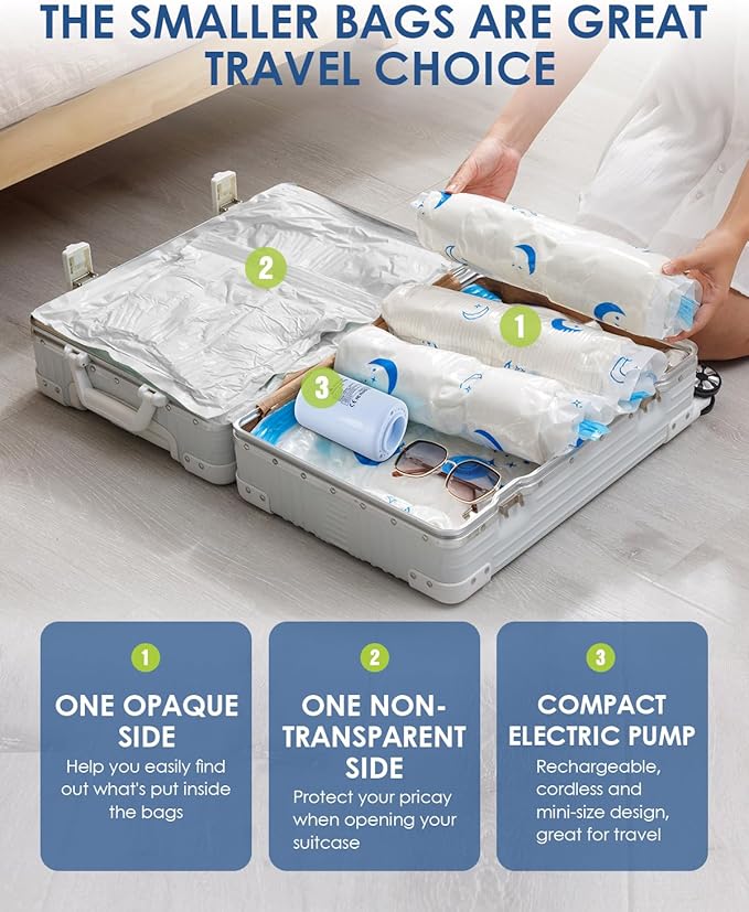 Vacuum Storage Bags with Electric Pump, 16 Pack Vacuum Sealed Bag with 1500mAh Rechargeable Battery for Clothes, Blanket, Duvets, Pillows, Comforters, Travel