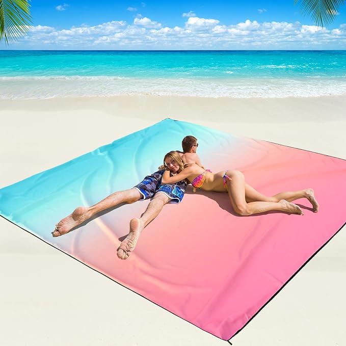 Beach Blanket Waterproof Sandproof Beach Mat 79" X 83"/10'x9'for 2-8 Adults Quick Drying Outdoor Picnic Mat Beach Accessories for Travel, Camping, Hiking