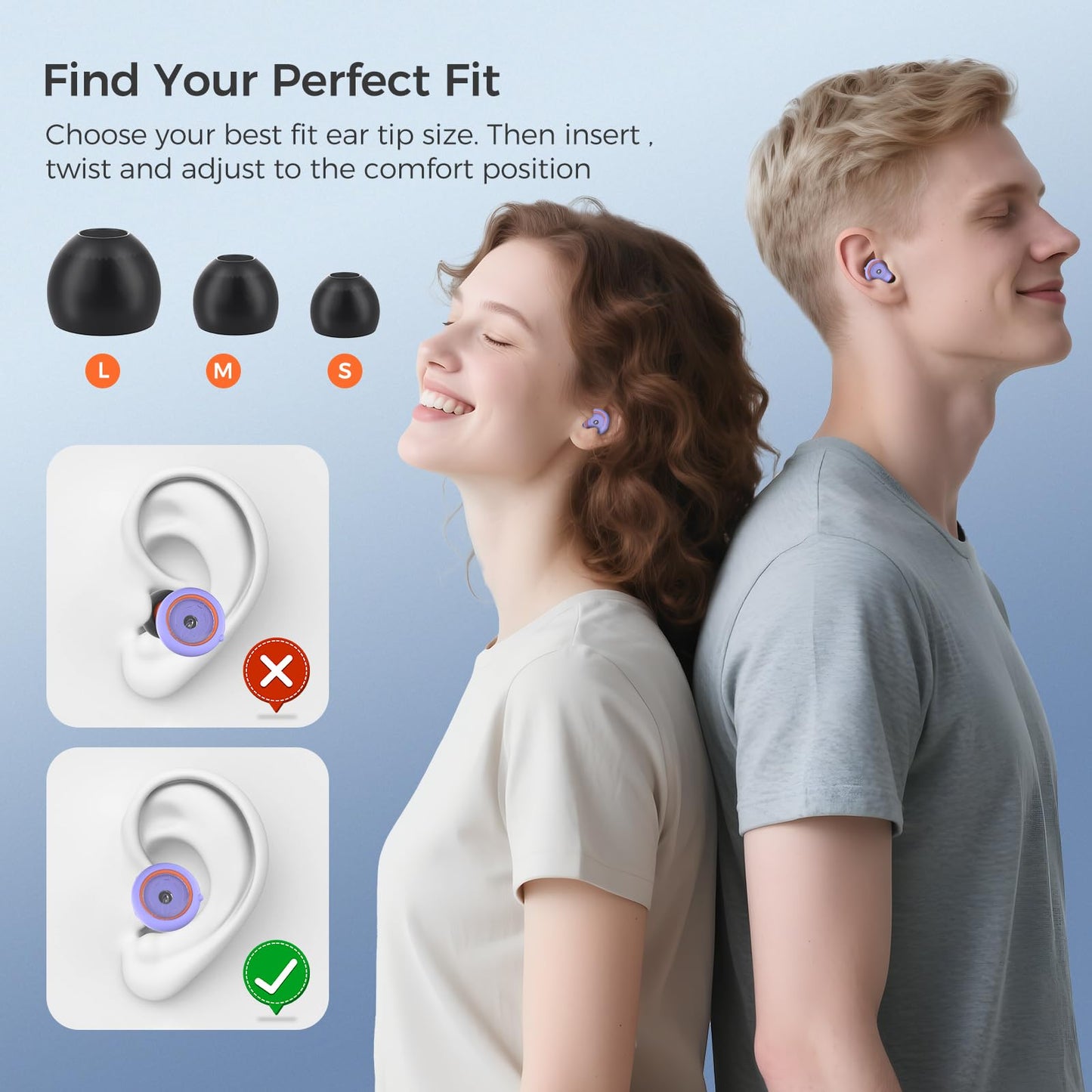 Senvok Ear Plugs for Sleeping Noise Cancelling with 3 Noise Reduction Levels - 50dB NRR Soft Silicone Earplugs for Sleep, Work, Travel - with 8 Ear Tips, 6 Fluorescent Rings and Carrying Case(Purple)