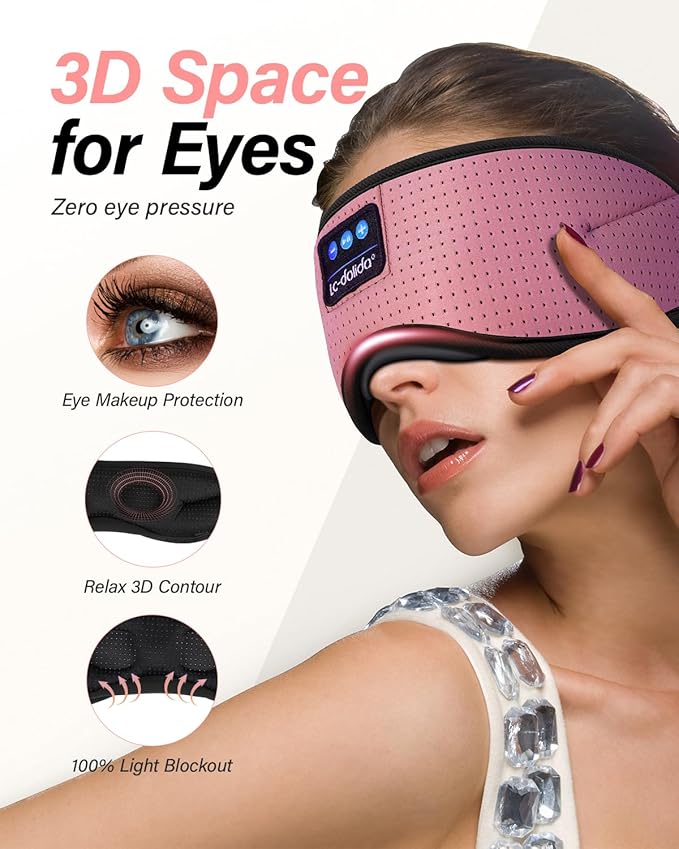 LC-dolida Sleep Headphones, White Noise Bluetooth Sleep Mask 3D Wireless Eye Mask Sleeping with Timing, Sleep Mask with Bluetooth Headphones for Side Sleepers Travel Yoga