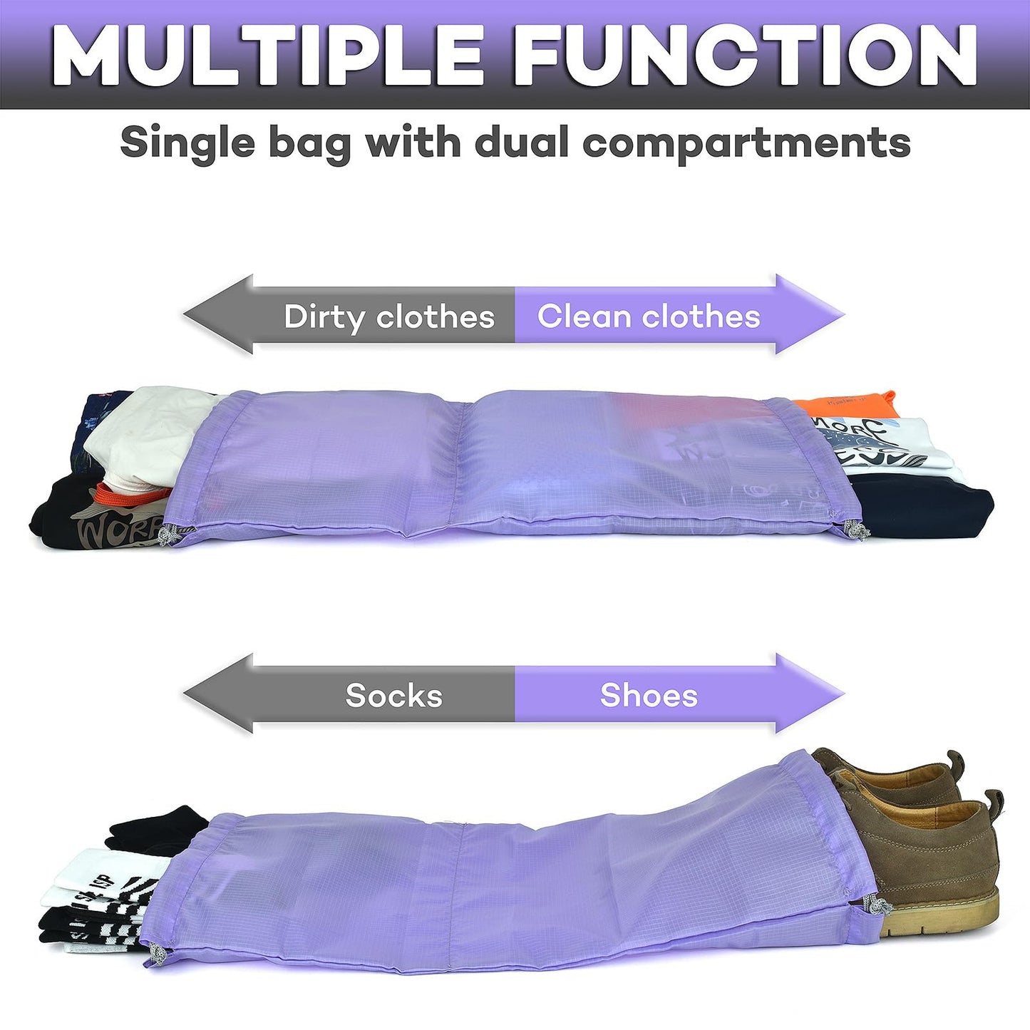 12 Pc Set Compression Packing Cubes - WONGLE His and Hers Family Travel Organizer Compressible Packing Cubes for Suitcases, Luggage Organizer Bags, Travel Accessories, Shoe Bag (Purple/Grey)