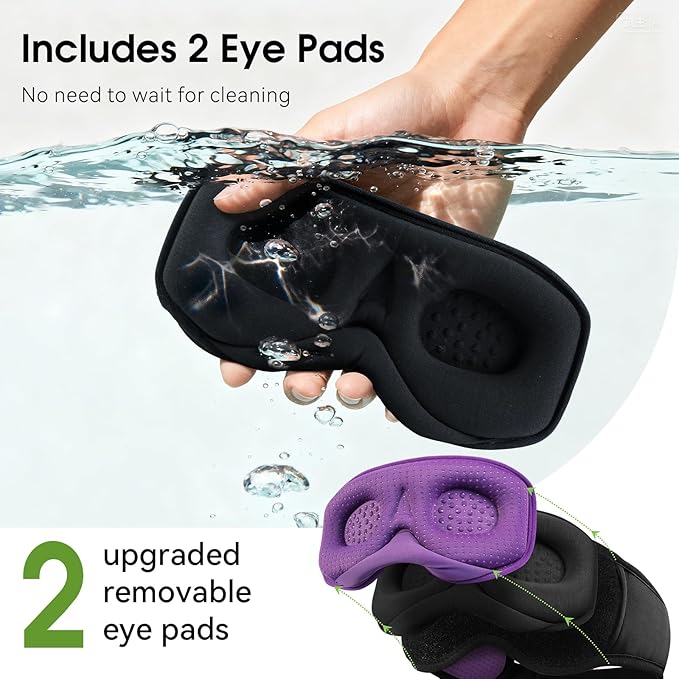 Sleep Mask with Bluetooth 5.4 Headphones, Removable 3D Eye Cups, Timing Sleeping Headphones for Side Sleepers, Wireless Music Eye Mask Speakers for Men, Women, Tech Gifts, Purple