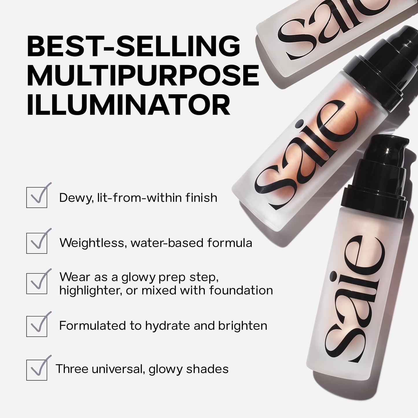 Saie Mini Glowy Super Gel - Hydrating Makeup Primer and Illuminating Glow Serum Enriched with Vitamin C and Squalane Oil - All-Over Liquid Highlighter Makeup for Instant Glass Skin - Roseglow (0.5 oz)