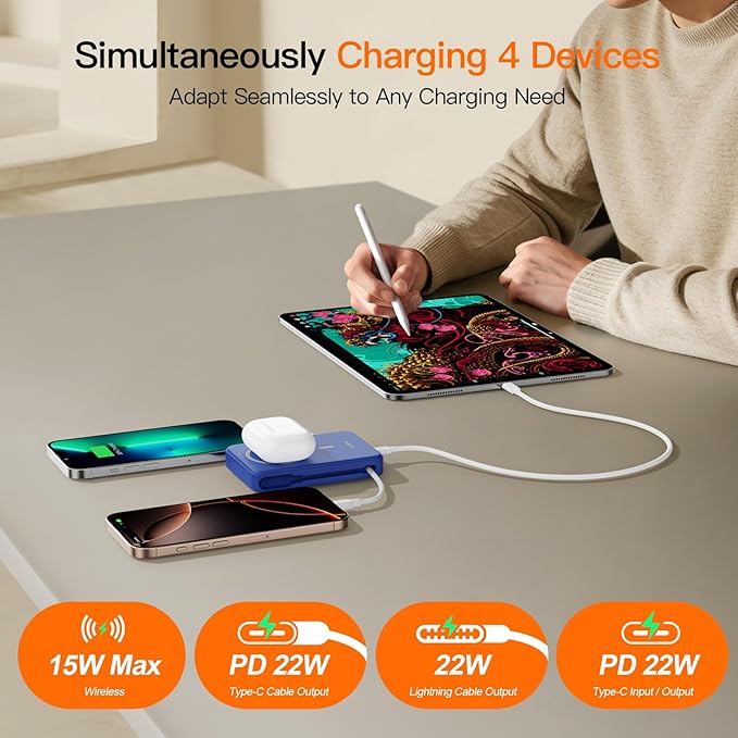2025 Latest Portable Charger, 16800mAh Magnetic 15W Wireless Power Bank with 2 Built in Cables, LED Display Battery Pack Travel Essentials for iPhone 17/16/15/14/13/12/Pro/Mini/Pro Max