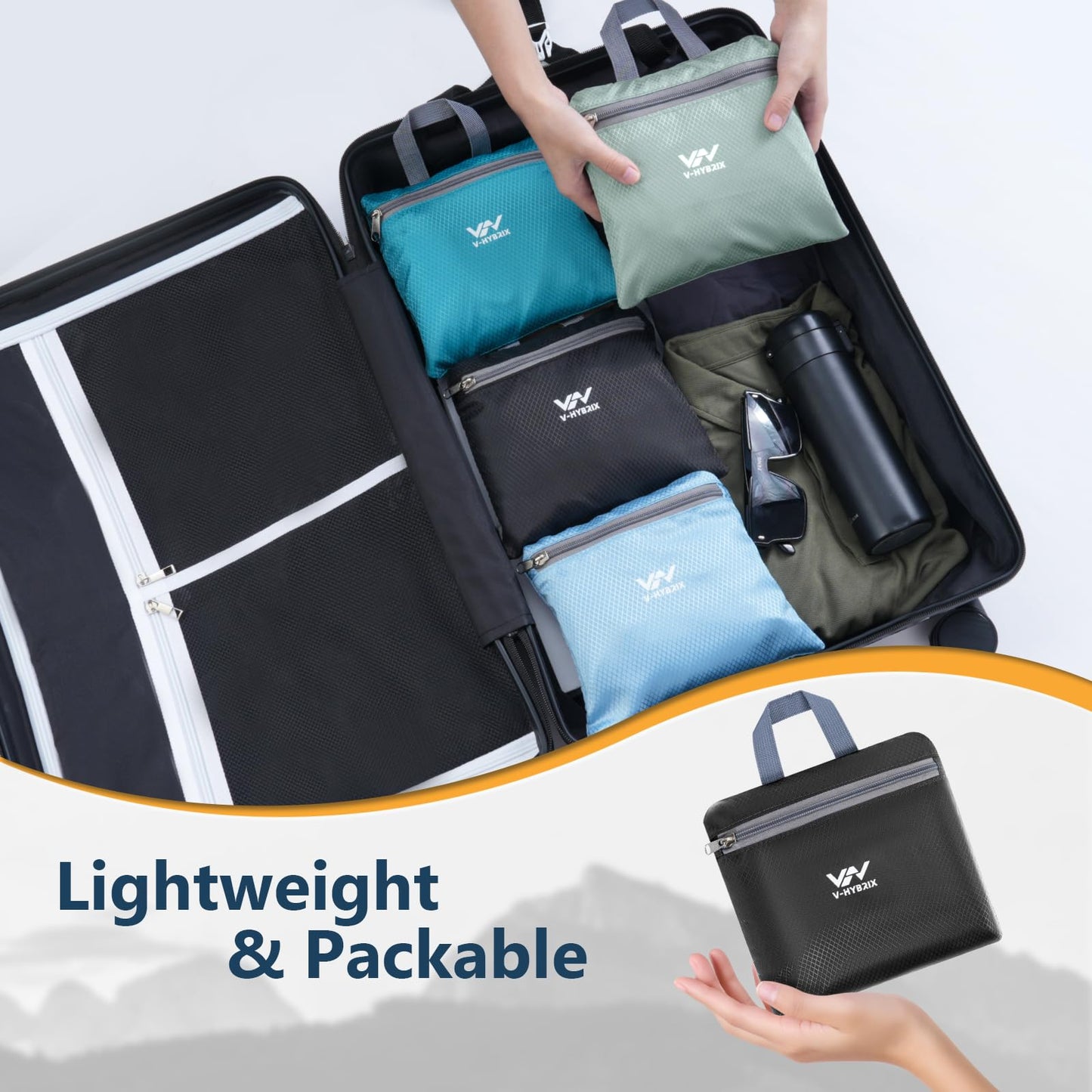 VHYBRIX 15L Lightweight Packable Hiking Backpack - Small Foldable Travel Daypack Outdoor Shoulder Bag Camping Waterproof Backpack for Women Men - Black