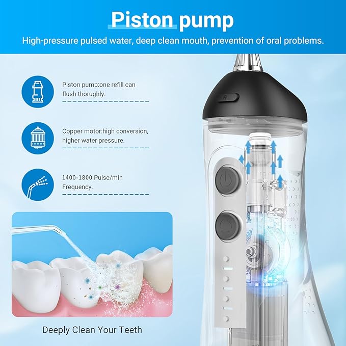 Betterchoi Water Flossers for Teeth, Portable Cordless Water Dental Flosser Teeth Pick, Oral Irrigator – 4 Cleaning Modes, 1800 Pulses, IPX7 Waterproof, USB Type-C Charging for Home Travel, Black