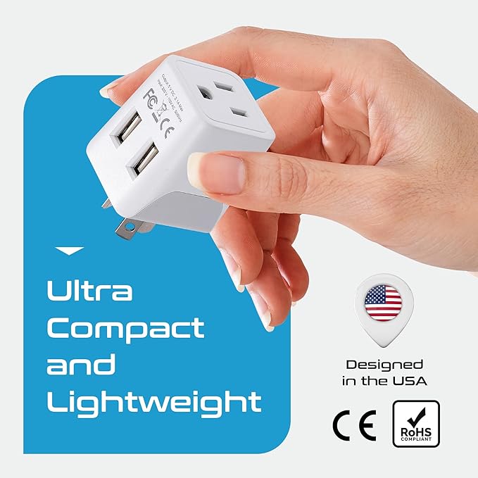 Ceptics Australia, New Zealand, China Travel Adapter Plug with Dual USB Input - Ultra Compact - USA to Type I - Perfect for Cell Phones, Chargers, Cameras and More (CTU-16-2PK)
