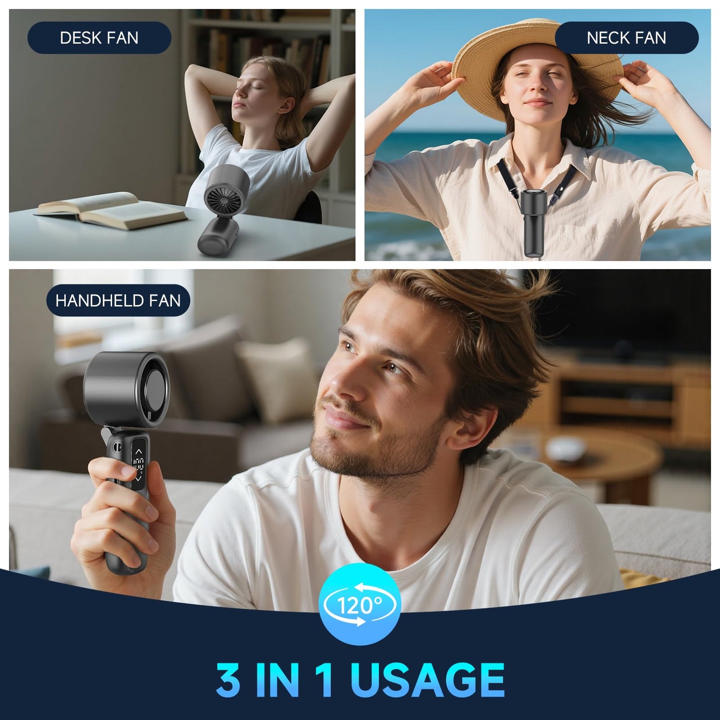 Portable Handheld Turbo Fan, 1-100 Gear Wind, Battery Operated, Up to 23 Working Hours, 3 IN 1 Personal Fan with Air Turbo Tech, Cooling Essentials for Indoor/Outdoor