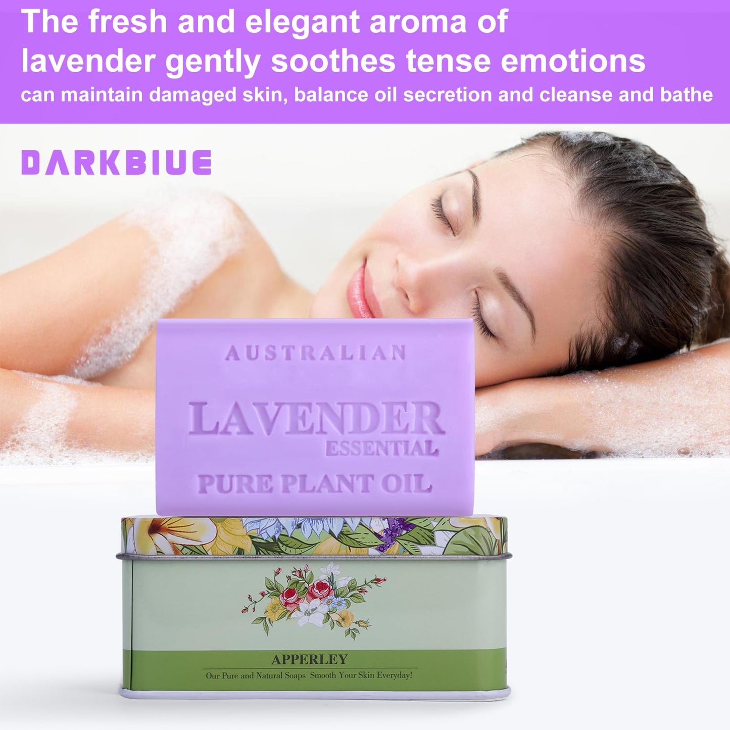 DarkBlue-australian natural bath and body soap bars;great scent(fragrance smell);cleansing well;skin feeling soft;wash hair;shea moisture soap bars;lavender bar (Essential Lavender)