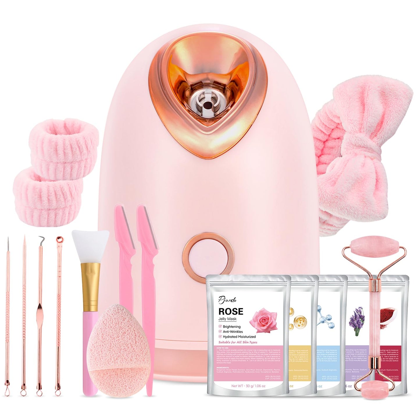 Pjordo Facial Steamer Spa Kit with 17 Skin Care Tools, Nano Ionic Face Steamer for Deep Cleaning Unclogs Pores, Warm Mist Humidifier Steamer for Face Home Sauna SPA, Self Care Gifts for Women