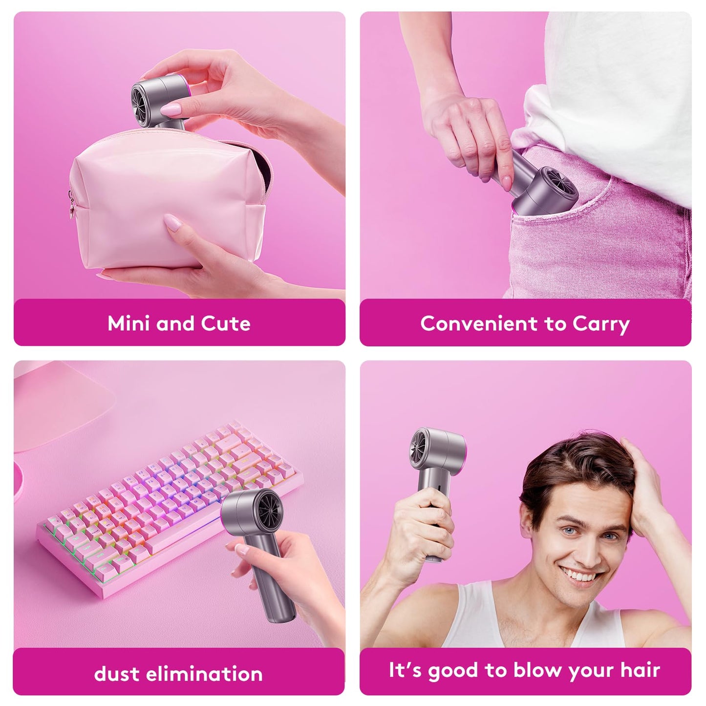 BURLAN Quickly Cooling Mini Fan [13-30 Working Hours], Portable, Rechargeable with USB, Pocket Hand Fan for Makeup, Travel, Camping, Outdoor (Black)