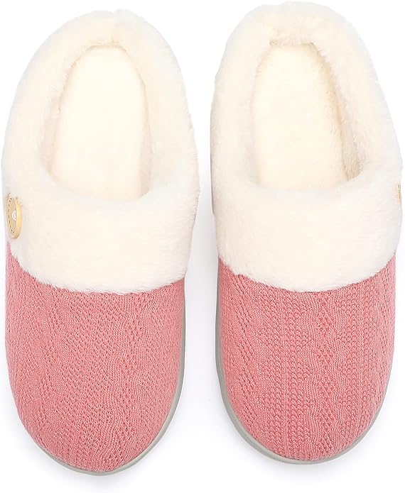 Chantomoo Womens Slipper Warm Comfy Memory Foam House Slippers Knitted Shoes Faux Fur Lined Anti-Skid Rubber Sole Bedroom Cozy Indoor Outdoor Slippers