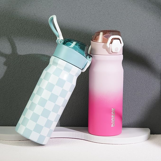 BJPKPK Stainless Steel Insulated Water Bottle With Straw Lid 18oz Reusable Metal Thermo Bottles Keep Cold And Hot,Plaid