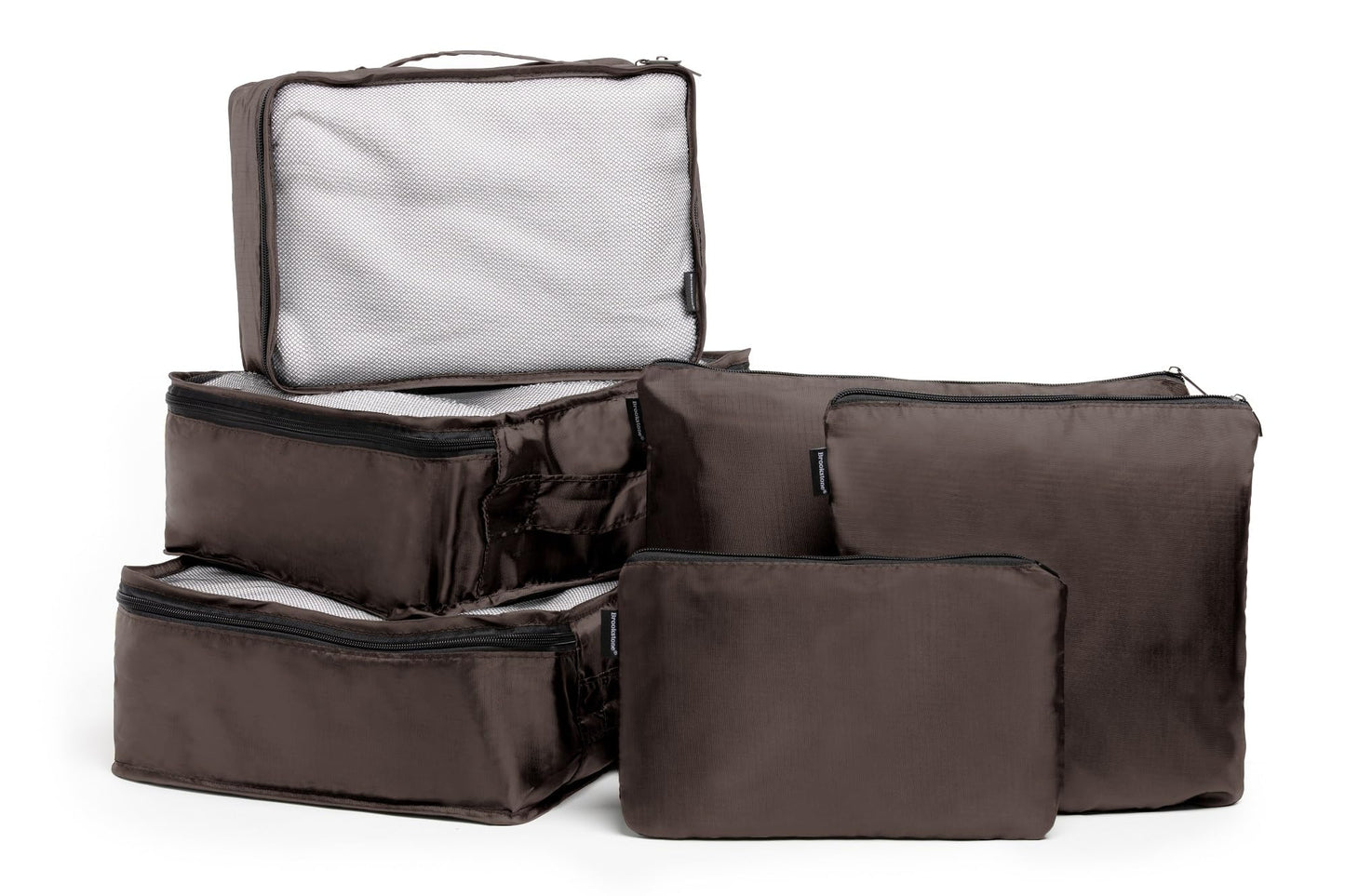 Brookstone Packing Cubes - 6 Piece Compression Packing Cubes for Travel - Tear Resistant Travel Essentials Bag Organizer Set, Velvet Brown