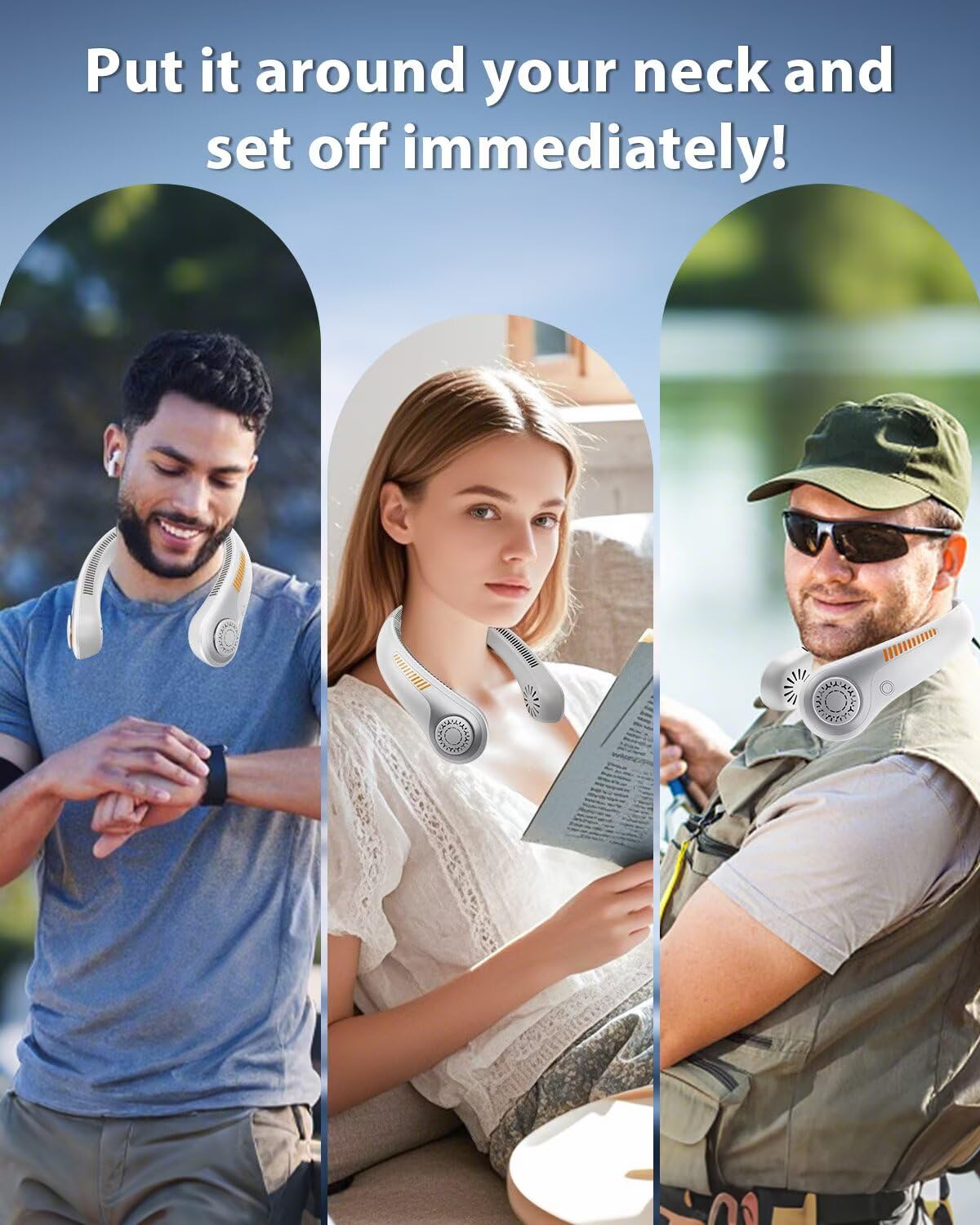 AUIIAH Portable Neck Fan Rechargeable Wearable Personal Fan Blow Cold Air, 5 Speeds, USB-C Battery, Neck Cooler with Neckbrace, Gift for Men Women, Sports, Gardening, Home, Outdoors, Travel, Camping