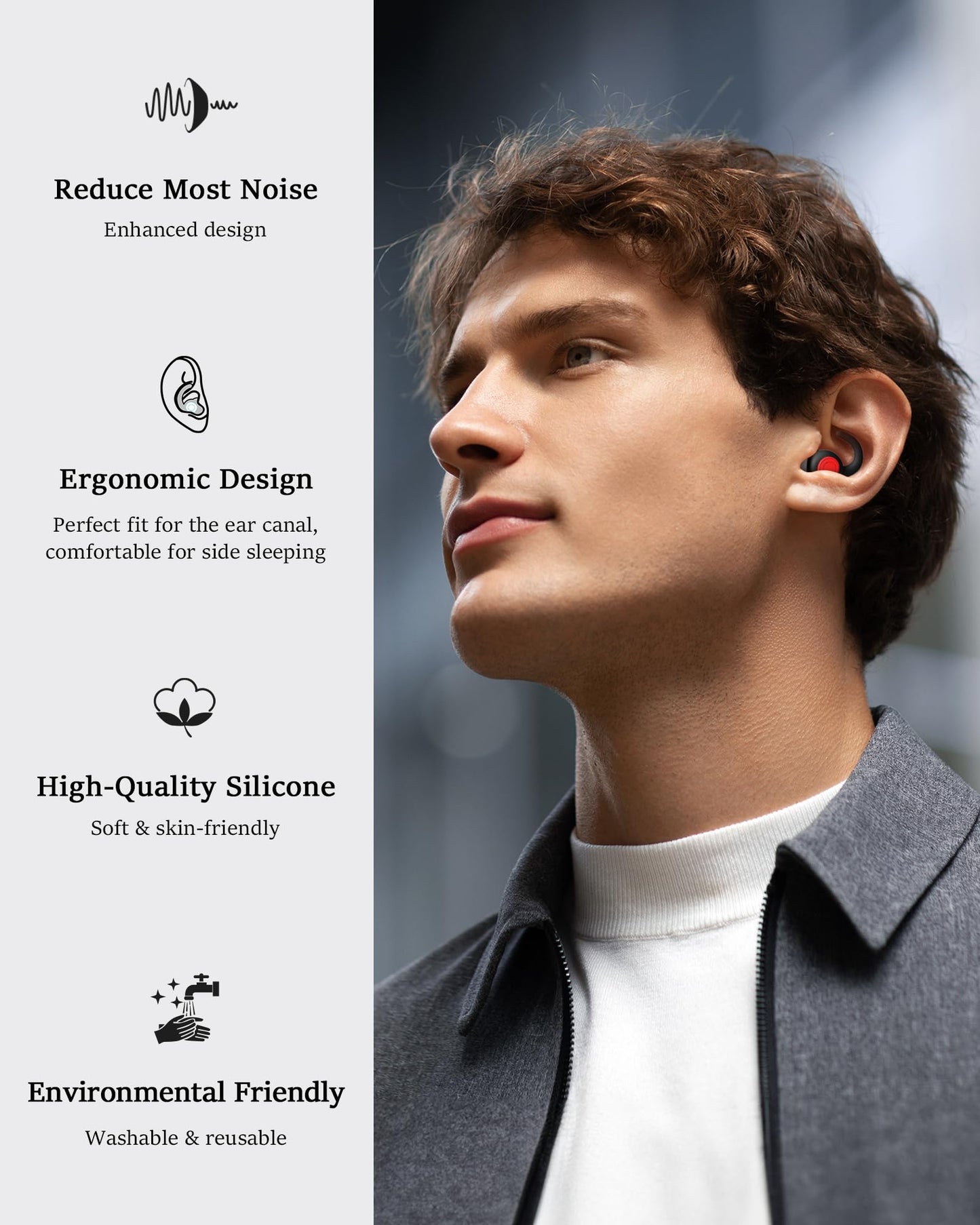 Ear Plugs for Sleeping - Noise Reduction Soft Silicone Earplugs, 2 Pairs Reusable Hearing Protection Earplugs for Noise Sensitivity, Sleep,Travel,Sound Reduction Noise Cancelling - Black