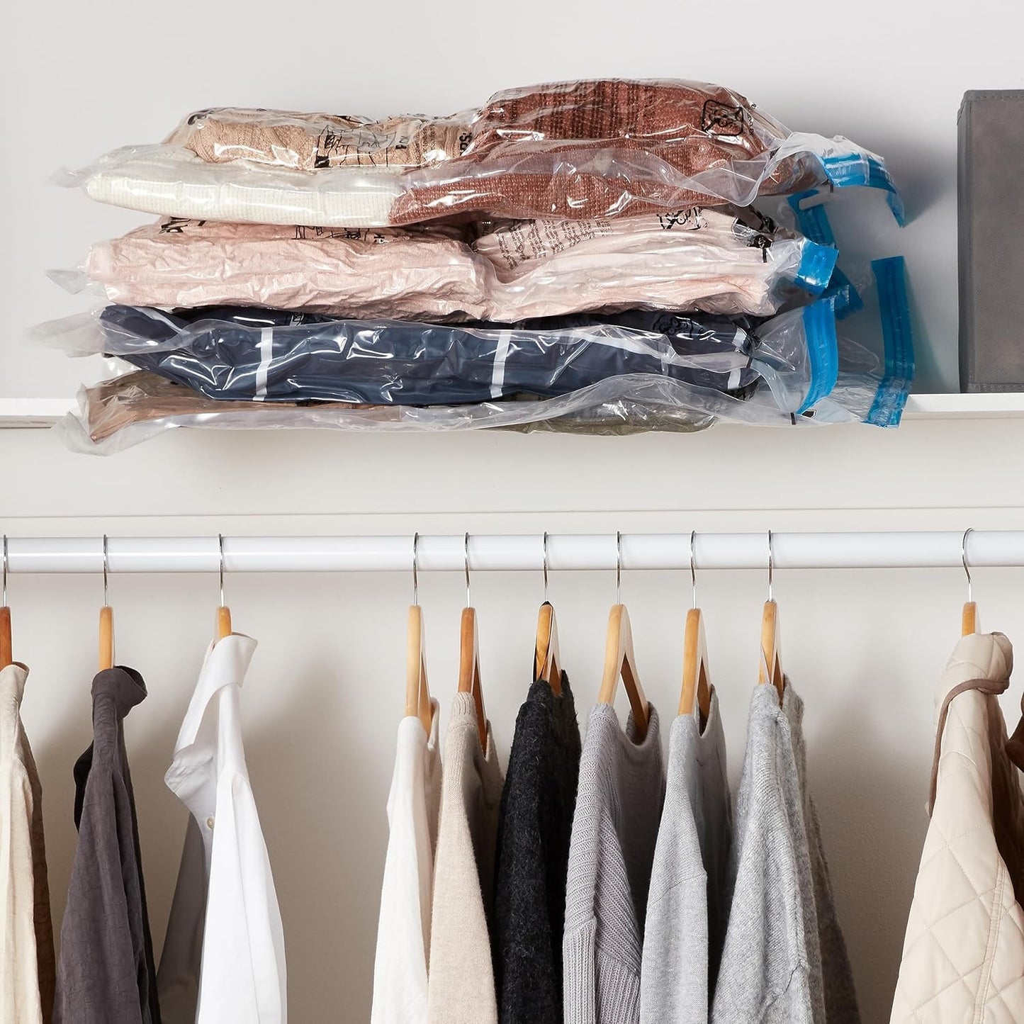 Amazon Basics Vacuum Compression Space Saving Storage Bags with Hand Pump for Travel, Multiple Sizes for Clothes and Blankets, Clear, 20 Pack (5 Small, 5 Medium, 5 Large & 5 Jumbo)