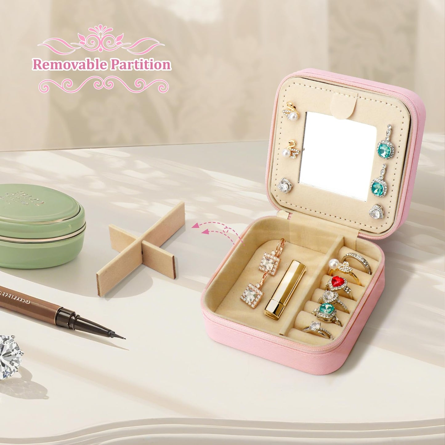 Bling Heart Rhinestone Jewelry Box Gifts for Teen Girls Kids Women,Trendy Sparkly Jewelry Case,Glitter Cute Travel Jewelry Box Organizer,Personalized Holiday Christmas Gifts,Small Size (Pink-Heart)