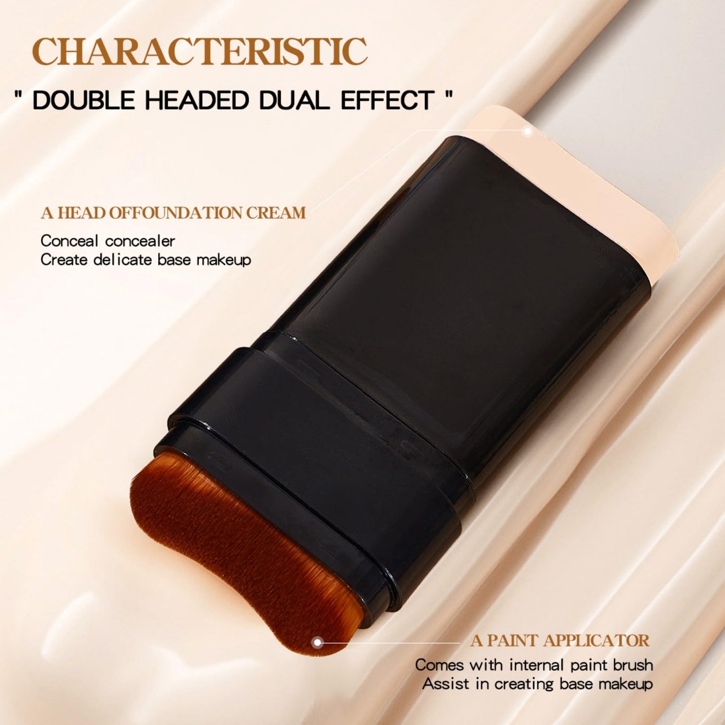 Korean Dual Ended Foundation Stick with Brush, 2 in 1 Concealer Foundation Stick & Contour Makeup, Hydrating Formula - Lightweight, Waterproof, Covers Blemishes (Natural)