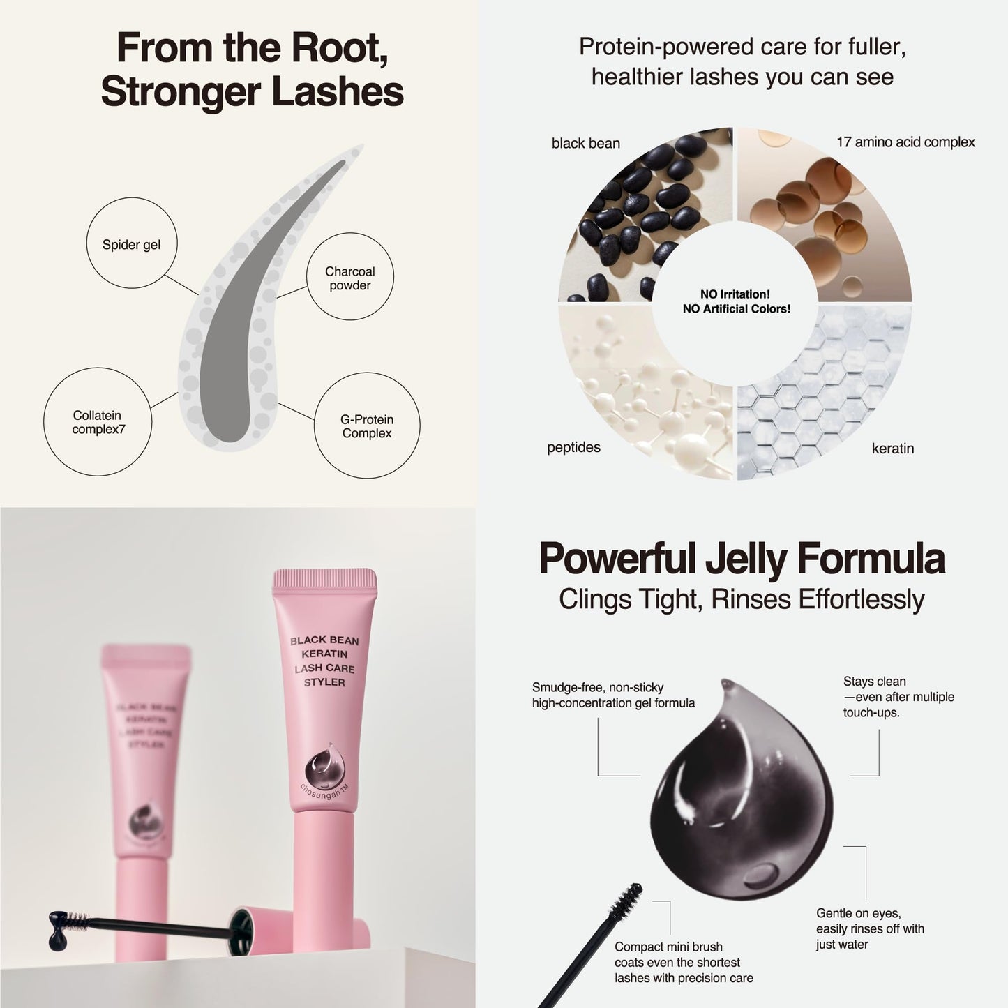 CHOSUNGAH BEAUTY Black Bean Keratin Lash Care Styler – Daytime Protein Lash Serum with Jelly Texture & Mini Brush for Daily Lash Conditioning, 0.3 Fl Oz (9ml)