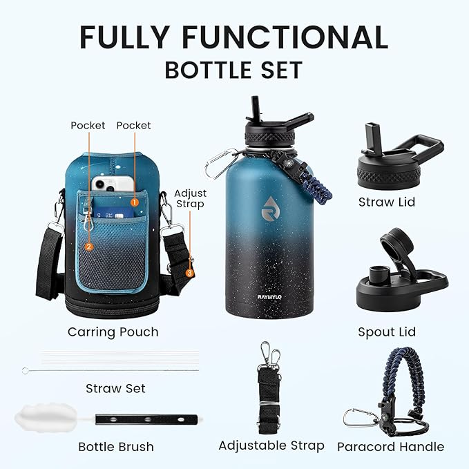 64oz Insulated Water Bottle, Triple Wall Vacuum Stainless Steel Water Bottles - Keeps Cold 48H, Reusable Half Gallon Jug for Gym, Sports, Camping, Hiking,Travel, Midnight Blue Speckle