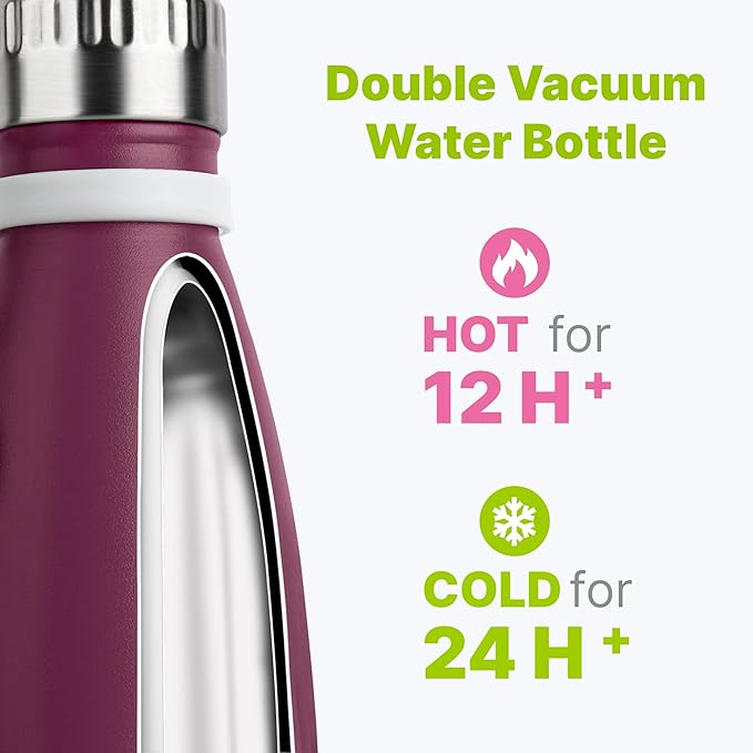 12 oz Water Bottle - Kids Water Bottle for School-Small Stainless Steel Vacuum Insulated Water Bottles-Leak Proof for Boys Girls(Fuchsia Red)