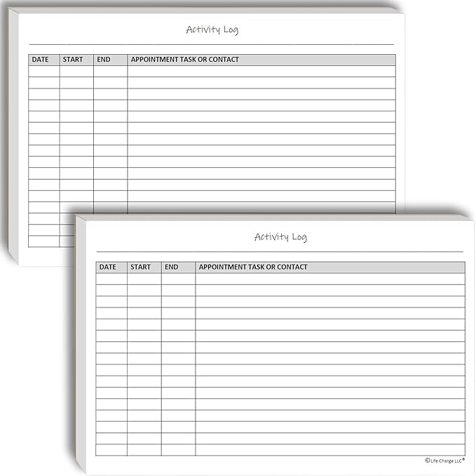 Activity Log Notepads(2 Pack, 50 Pages Each) Pad Planners to List a Task, Action or Contact. A Versatile Work Tool to Track Time & Office Productivity. 8.5 X 5.5, A5 Sheets. Made in the USA.