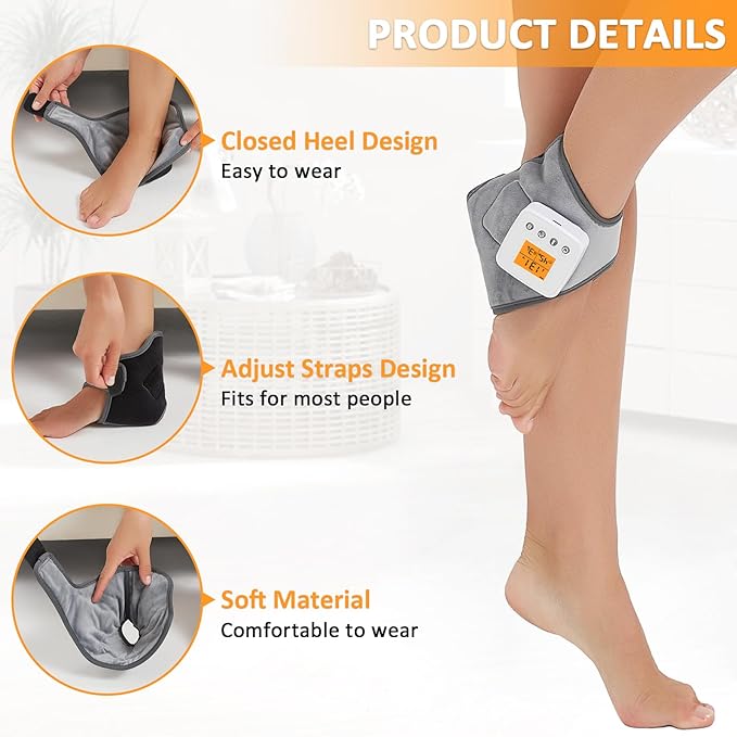 Ankle Massager for Pain Relief,Cordless Ankle Heating Pad with Heat Vibration Massage for Achilles Tendonitis,Rechargeable Heated Brace Wrap Warmer,3 Vibration and Heating, Auto Shut Off