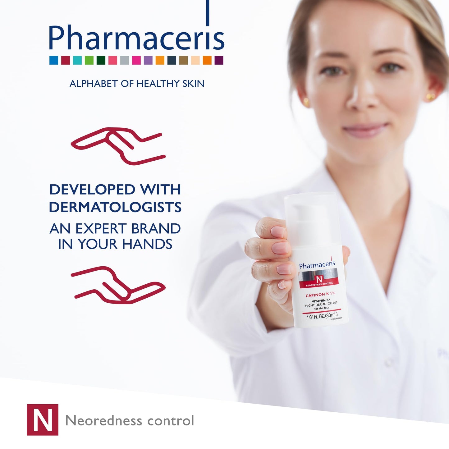 Pharmaceris Vitamin K Redness Reducing Night Cream – Redness Calming, Deep Hydration & Skin Recovery, Post-Procedure Aftercare, Moisturizer for Sensitive Skin Prone to Reactivity, CAPINON K 1.01 fl oz