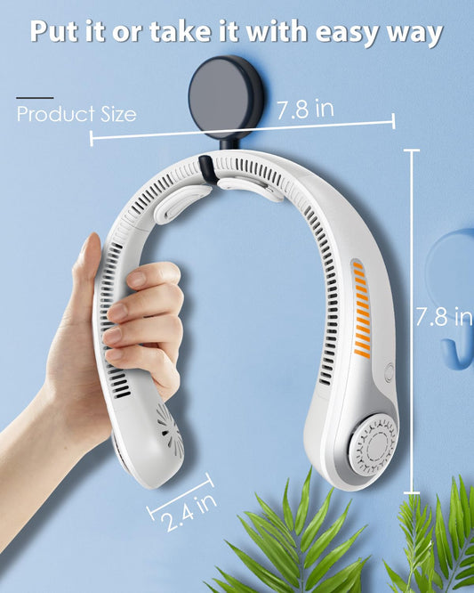 AUIIAH Portable Neck Fan Rechargeable Wearable Personal Fan Blow Cold Air, 5 Speeds, USB-C Battery, Neck Cooler with Neckbrace, Gift for Men Women, Sports, Gardening, Home, Outdoors, Travel, Camping