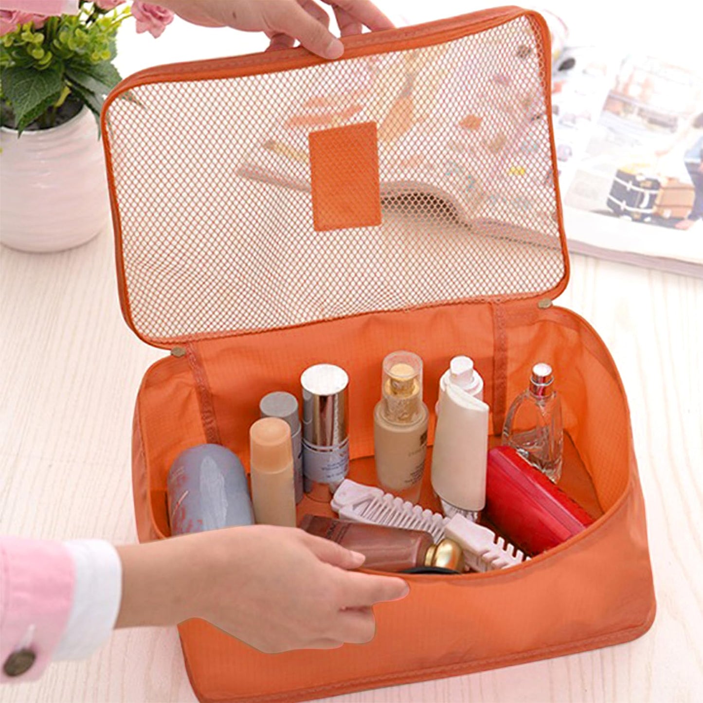 7 Set Packing Cubes for Travel Luggage Packing Bags Reusable Waterproof Suitcase Organizer Bags Set with Shoe Bag and Toiletry Bag (Orange)