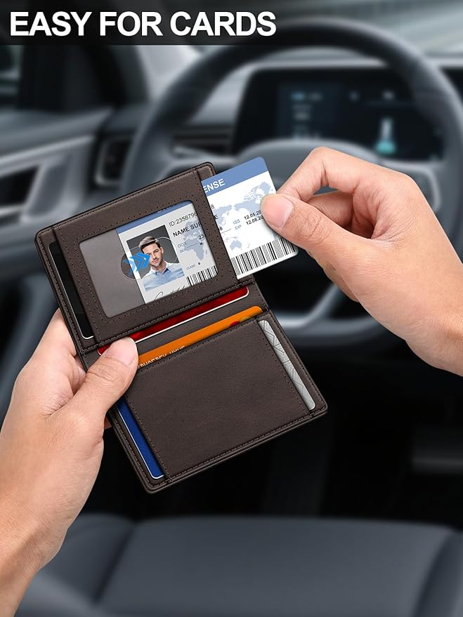 Wallet for Men Slim Leather Wallets for 9-13 Cards, RFID Blocking Thin Card Holder Wallet with ID Window & Stretchable Cash Slot, Minimalist Bifold Small Wallet for Front Pocket, Birthday Gift for Men