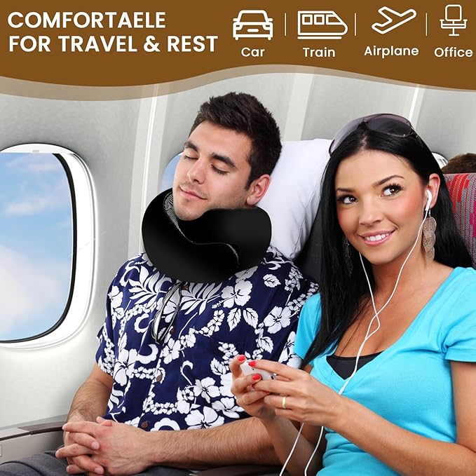 Neck Pillow, Travel Pillow uses Memory Foam to Support Neck Comfort, Ideal Companion for Airplane and car Travel, Compact, Convenient, and Versatile Airplane Sleep Pillow(Black)